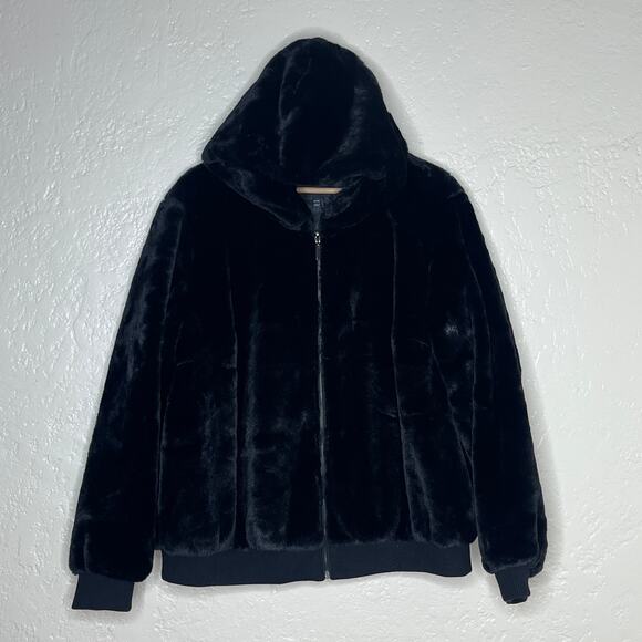 Lane Bryant Women’s Black Faux-Fur Hooded Bomber Jacket Size 18/20 NWT - Picture 2 of 9